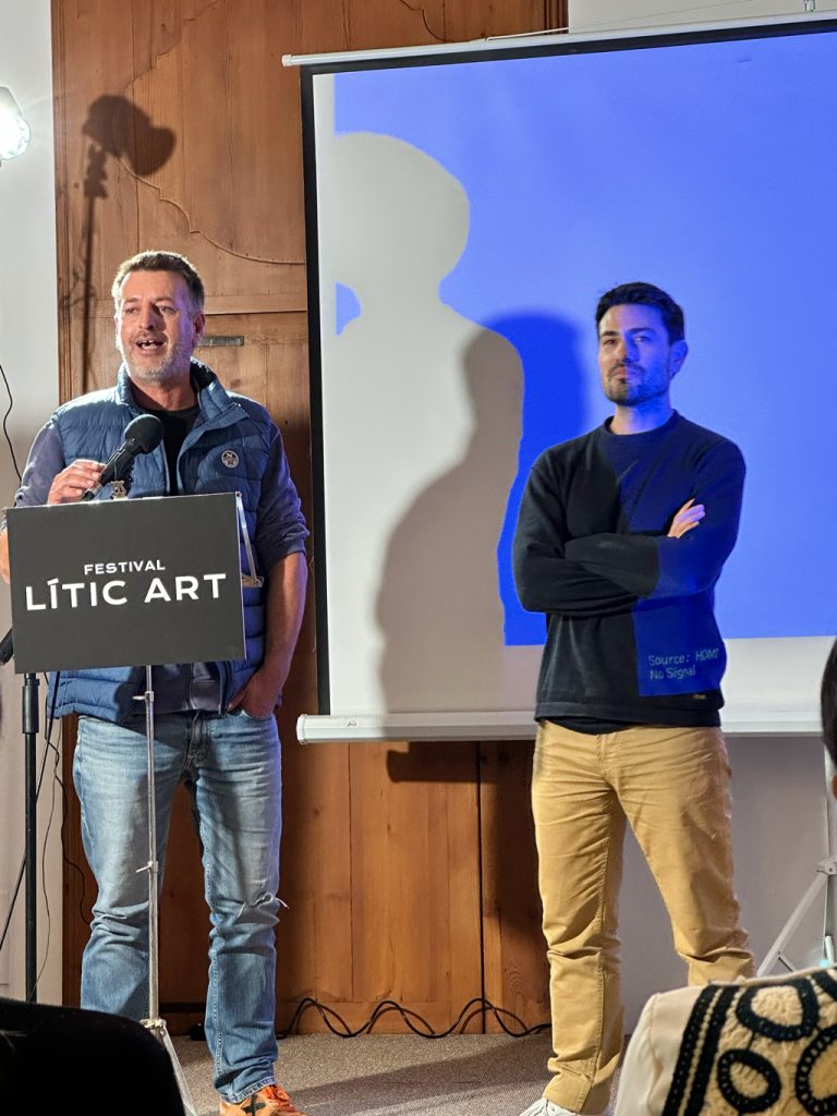 Lluc Mir, president del Gremi de Margers de Mallorca, i Toni Mir Marí, director del documental "La febre de la pedra", van ser protagonistes de la preestrena que va tenir lloc durant l'acte.